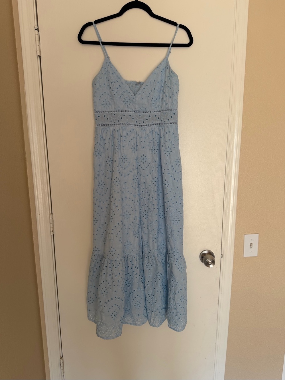 Light Blue Eyelet Maxi Dress with Spaghetti Straps